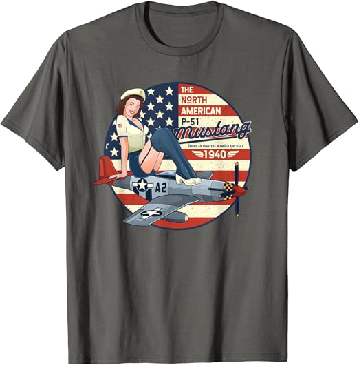 P51 Mustang Airplane For Men WWII Pinup TShirt Amazon.co.uk Clothing